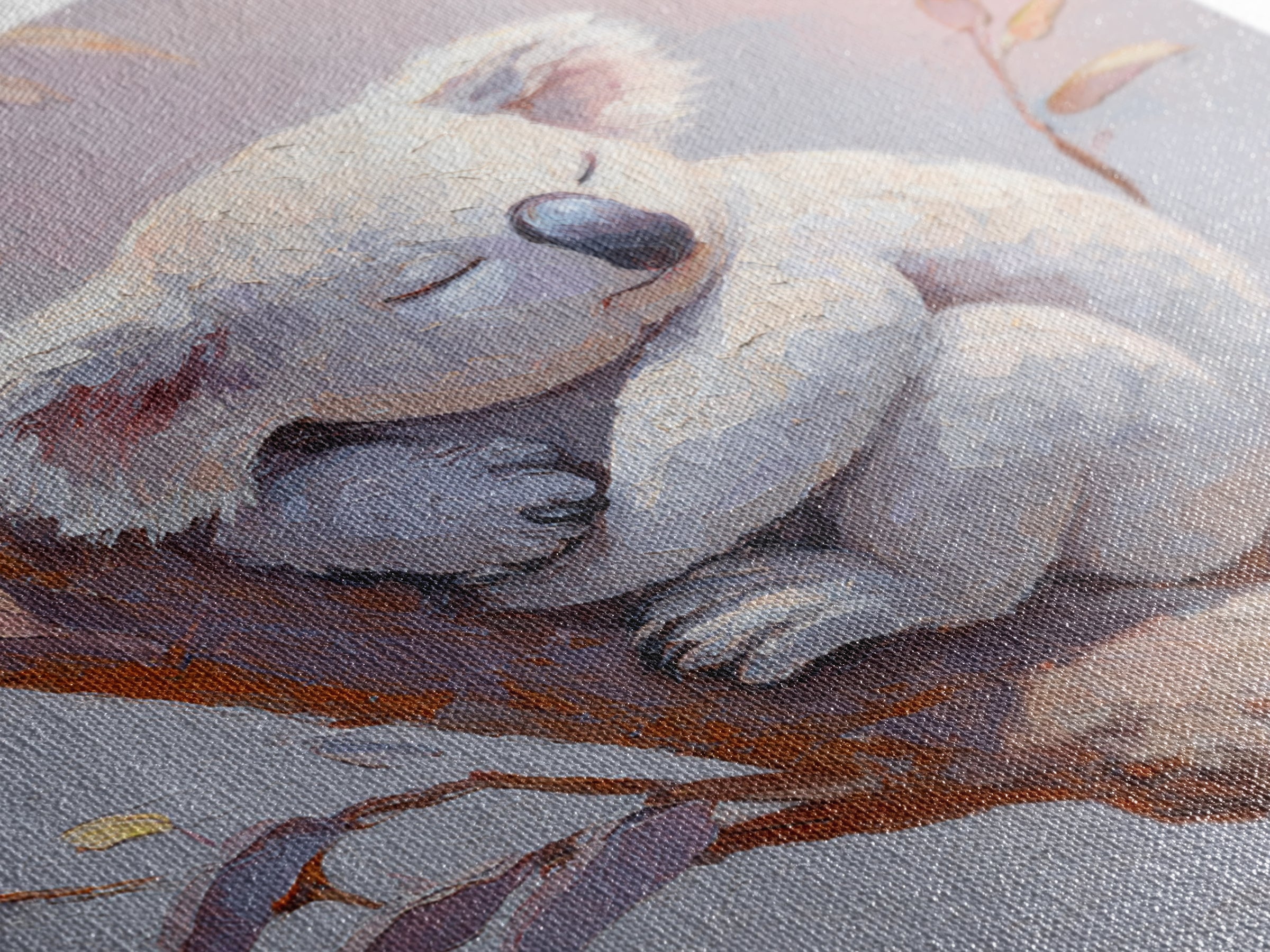 Sleeping Koala on Eucalyptus Branch Canvas Print, Nursery Art, Statement Artwork, Nursery Decor, Oil Painting, Nursery, NUR-1x1-85