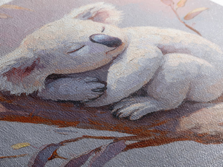 Sleeping Koala on Eucalyptus Branch Canvas Print, Nursery Art, Statement Artwork, Nursery Decor, Oil Painting, Nursery, NUR-1x1-85