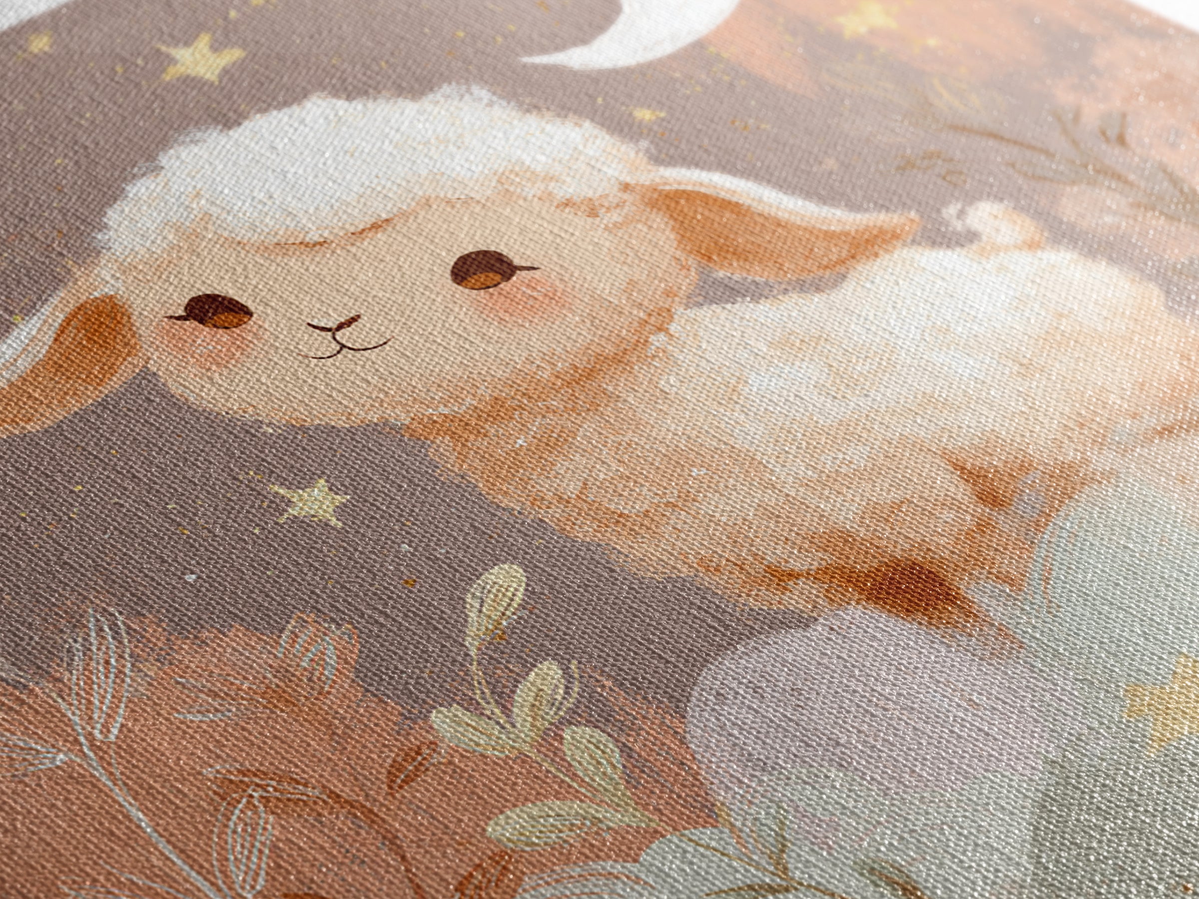 Little Lamb under a Starry Sky Canvas Print, Nursery Art, Boho Decor, Nursery Decor, Fine Art, Nursery, Wall Hangings, NUR-1x1-91