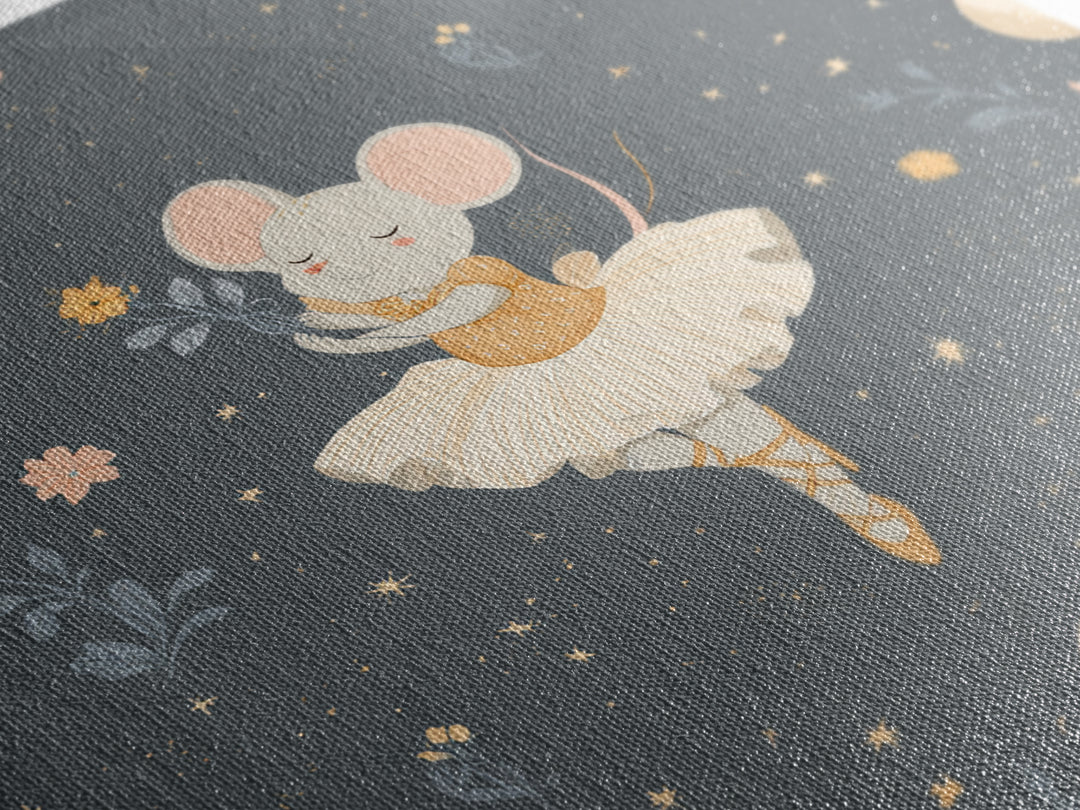 Ballet Mouse in Storybook Style Canvas Print, Nursery Art, Kids Room Art, Nursery Decor, Fine Art, Nursery, Textured Painting, NUR-1x1-92