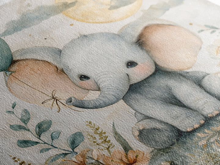 Sleepy Baby Elephant Holding a Tiny Balloon Canvas Print, Nursery Art, Wall Art, Nursery Decor, Oil Painting, Nursery, NUR-1x1-97