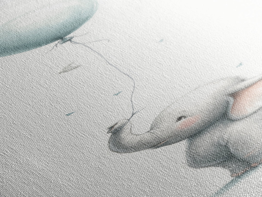Sleepy Baby Elephant Holding a Tiny Balloon Canvas Print, Nursery Art, Fine Art Print, Nursery Decor, Fine Art, Nursery, NUR-1x3-13