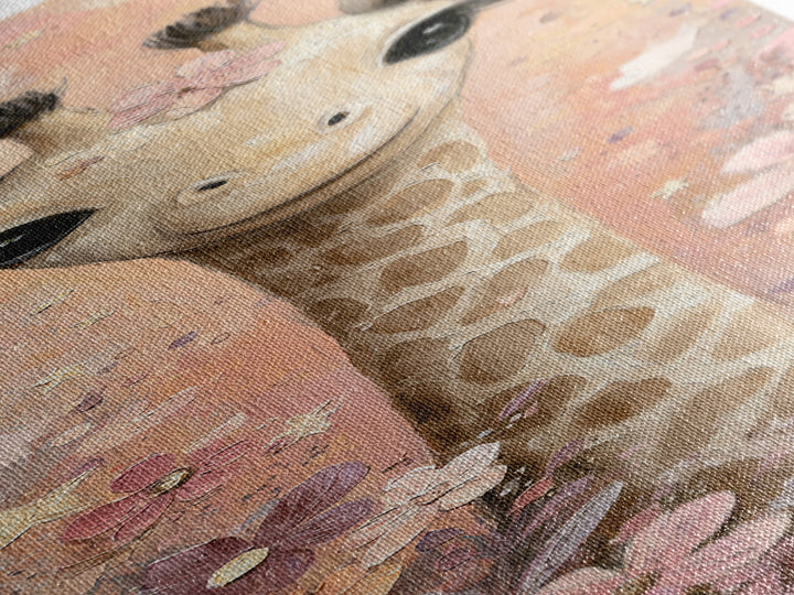 Gentle Giraffe with Pastel Flowers Canvas Print, Nursery Art, Kids Room Wall Art, Nursery Decor, Nursery, Luxury Decor, NUR-1x3-14