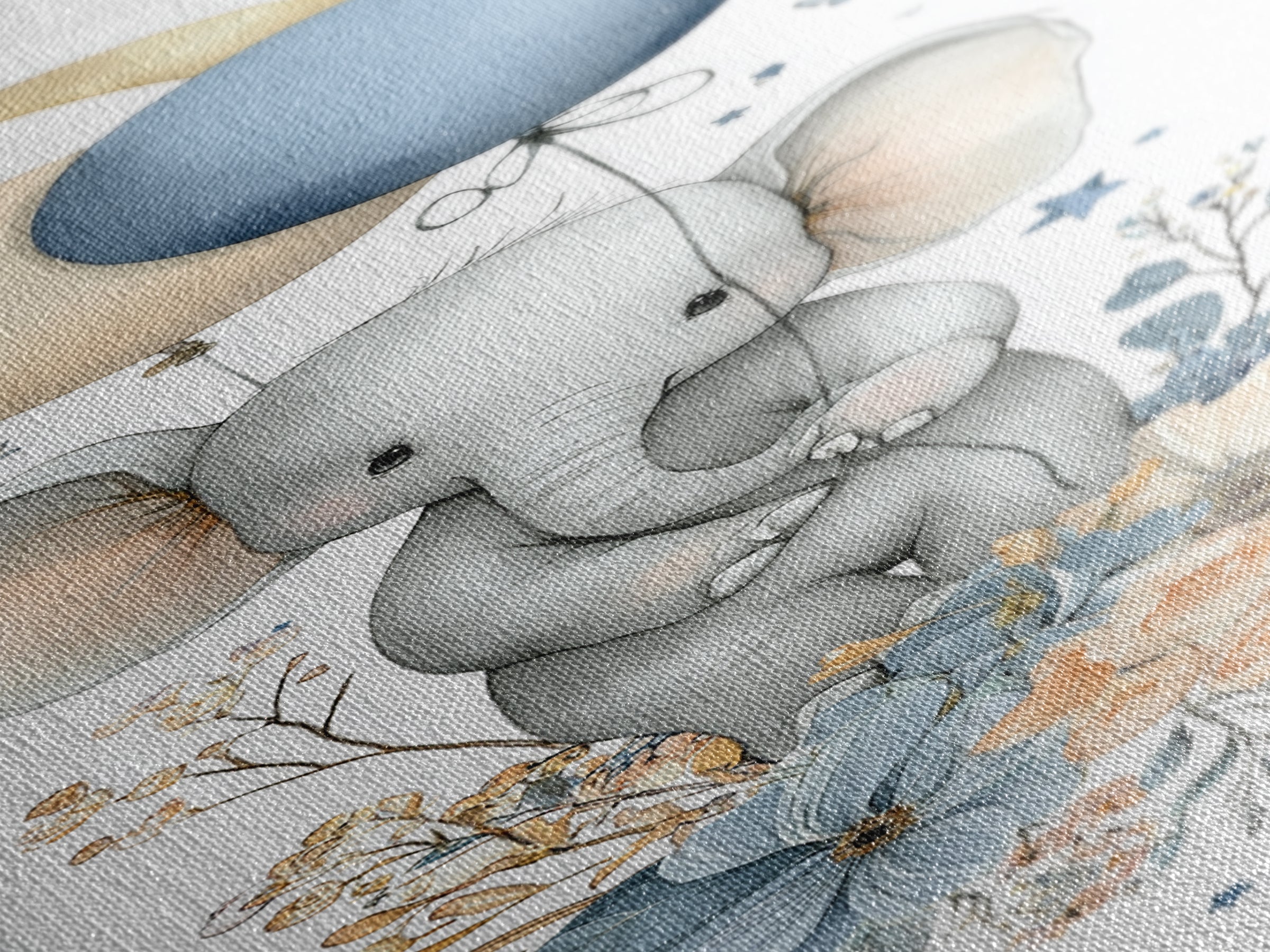 Sleepy Baby Elephant Holding a Tiny Balloon Canvas Print, Nursery Art, Fine Art Print, Nursery Decor, Fine Art, Nursery, NUR-1x3-37
