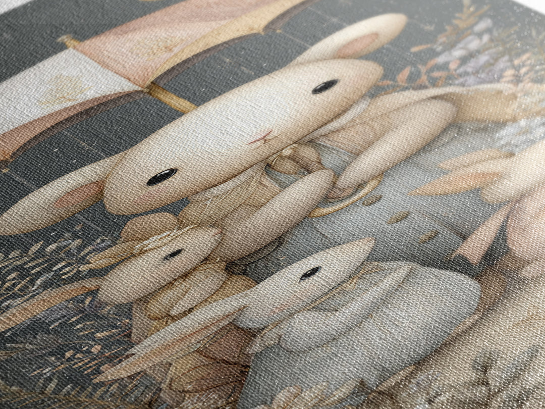 Bear and Rabbit Sharing Umbrella Canvas Print, Nursery Art, Dinosaur Wall Art, Nursery Decor, Fine Art, Nursery, Room Decor, NUR-1x3-5