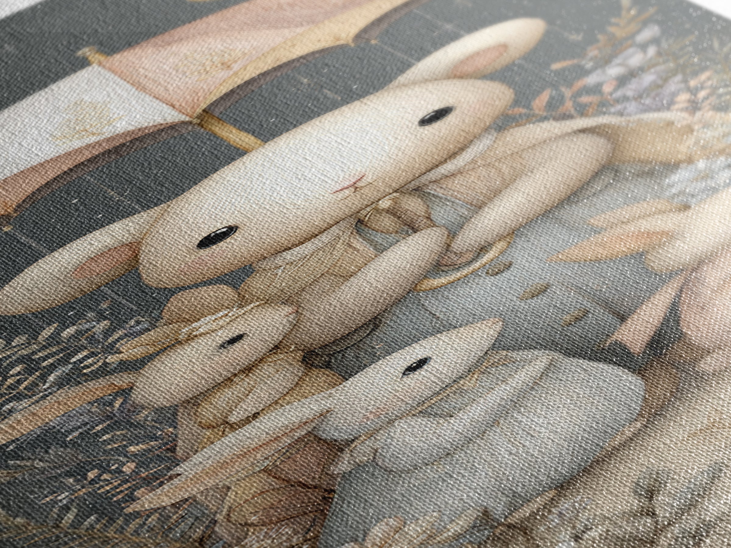 Bear and Rabbit Sharing Umbrella Canvas Print, Nursery Art, Dinosaur Wall Art, Nursery Decor, Fine Art, Nursery, Room Decor, NUR-1x3-5