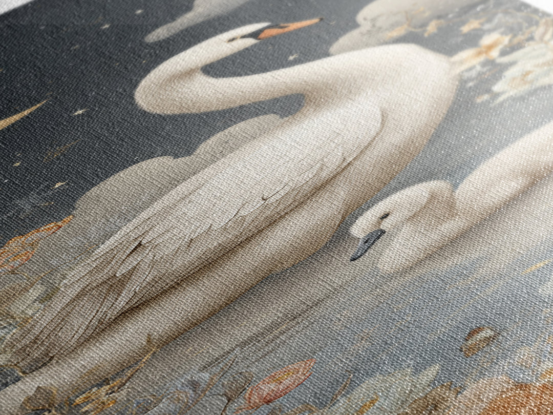 Swan and Cygnet Framed Canvas Print, Nursery Art, Wall Decor, Nursery Decor, Nursery 352, Playroom Decor, Wall Art Set of, NUR-1x3-52