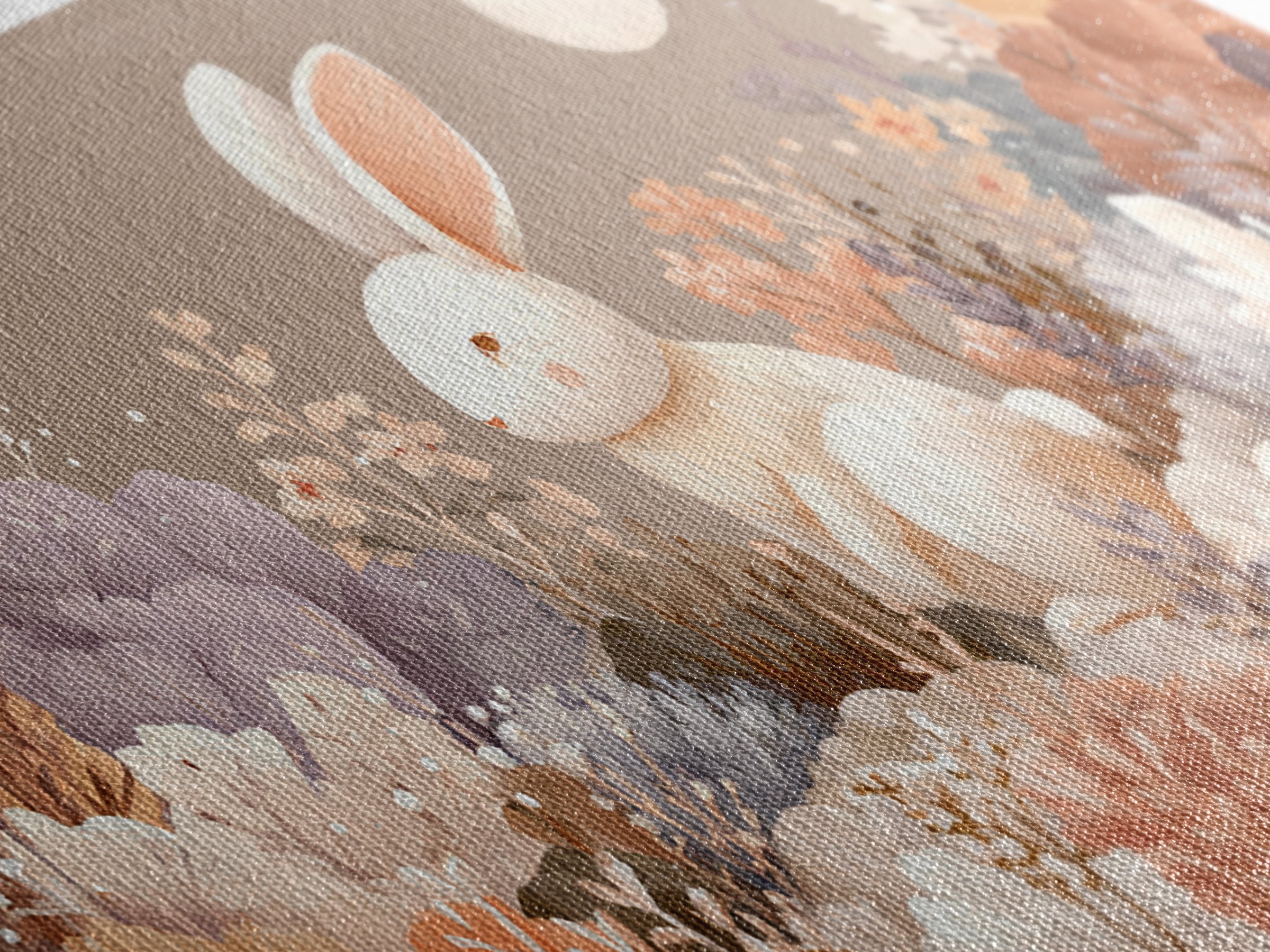 Soft Bunny in a Wildflower Meadow Framed Canvas Print, Nursery Art, Wall Decor, Nursery Decor, Oil Painting, Nursery, NUR-2x1-1