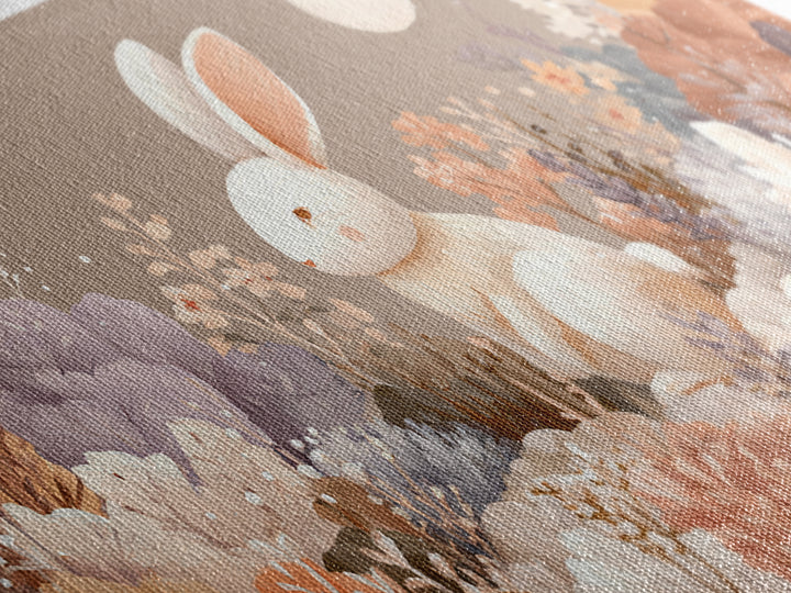 Soft Bunny in a Wildflower Meadow Framed Canvas Print, Nursery Art, Wall Decor, Nursery Decor, Oil Painting, Nursery, NUR-2x1-1