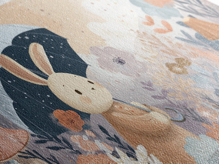 Bear and Rabbit Sharing Umbrella Framed Canvas Print, Nursery Art, Minimalist Decor, Nursery Decor, Fine Art, Nursery, NUR-2x1-13
