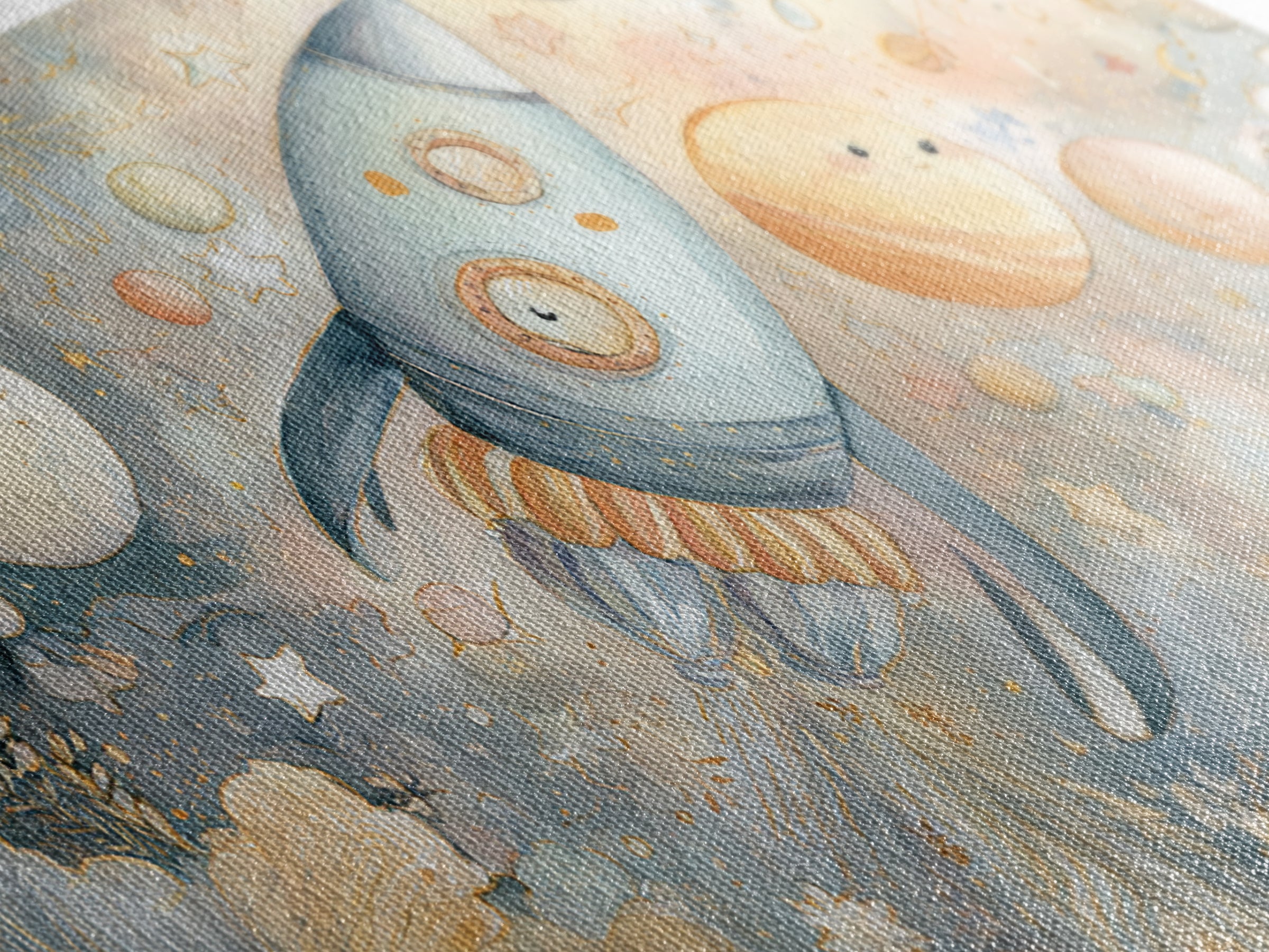 Rocket Ship and Smiling Planets Canvas Print, Nursery Art, Contemporary Art, Nursery Decor, Fine Art, Nursery, Nursery Prints, NUR-2x1-17