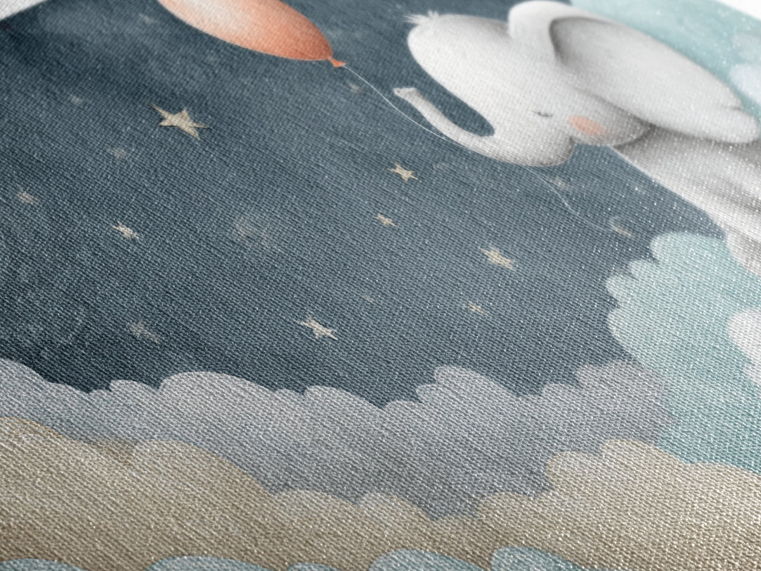 Sleepy Baby Elephant Holding a Tiny Balloon Canvas Print, Nursery Art, Wall Art, Nursery Decor, Oil Painting, Nursery, NUR-2x1-21