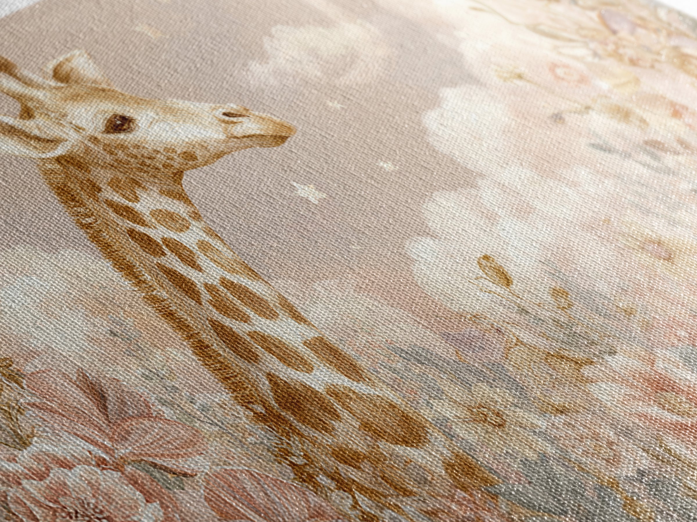 Gentle Giraffe with Pastel Flowers Canvas Print, Nursery Art, Statement Artwork, Nursery Decor, Fine Art, Nursery, NUR-2x1-22