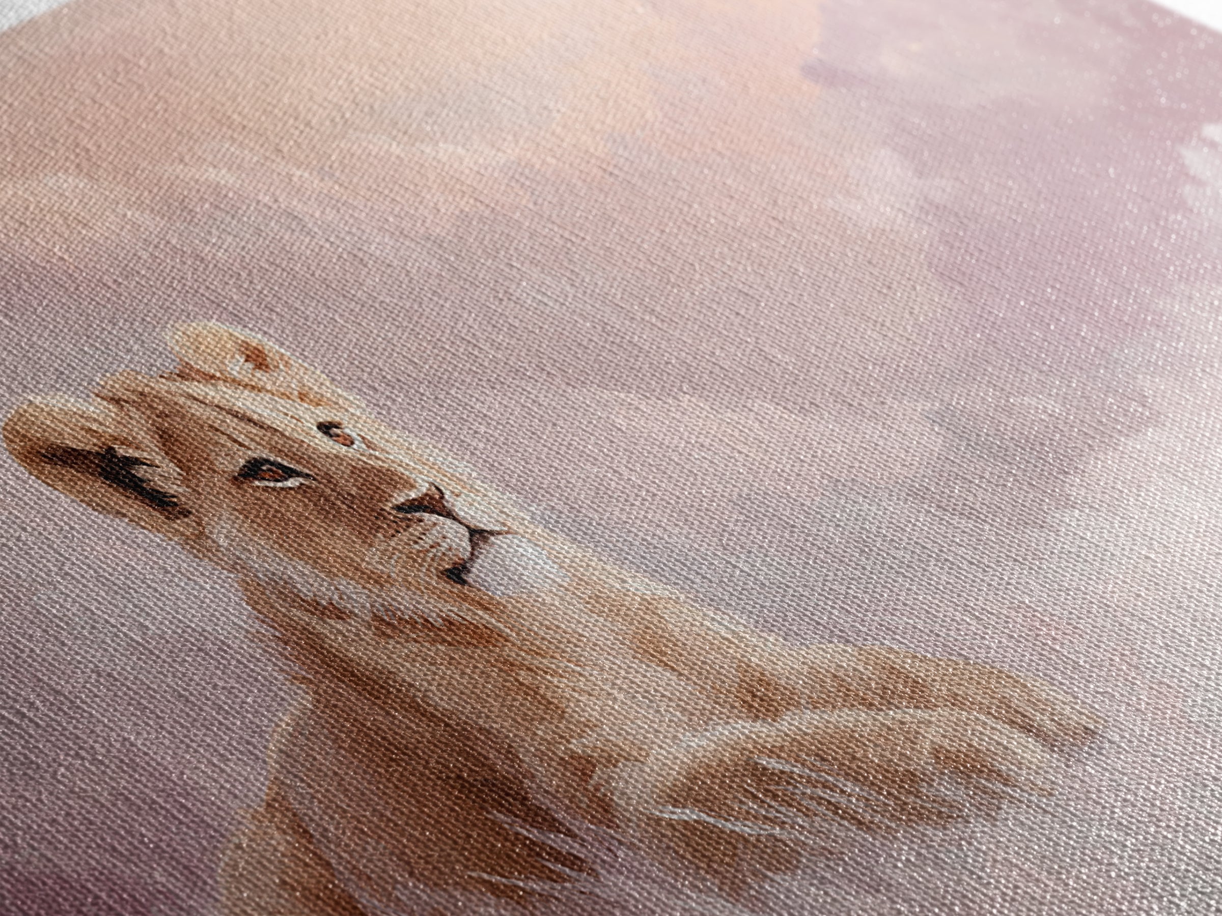 Lion Cub with Soft Golden Mane Framed Canvas Print, Nursery Art, Nursery Decor, Watercolor Art, Nursery 129, Wall Art Set of, NUR-2x1-29