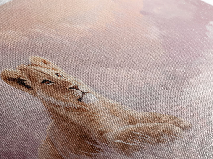 Lion Cub with Soft Golden Mane Framed Canvas Print, Nursery Art, Nursery Decor, Watercolor Art, Nursery 129, Wall Art Set of, NUR-2x1-29