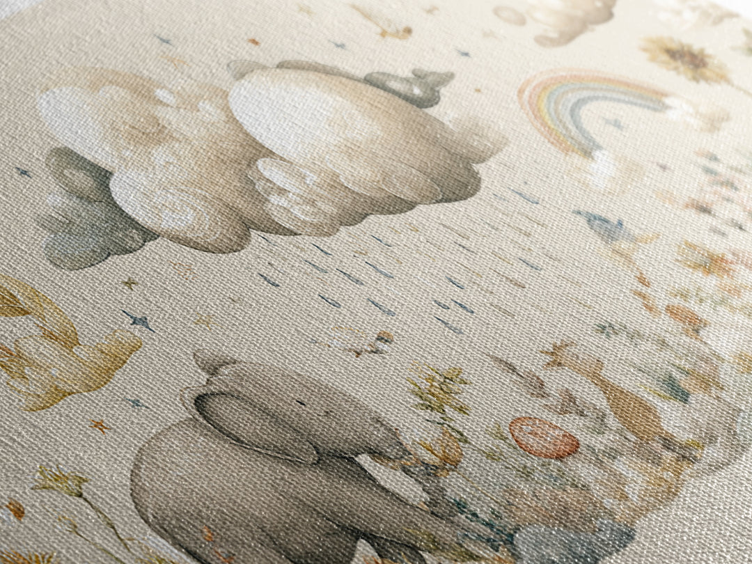 Clouds and Raindrops Framed Canvas Print, Nursery Art, Fine Art Print, Nursery Decor, Fine Art, Nursery, Digital Art, NUR-2x1-42