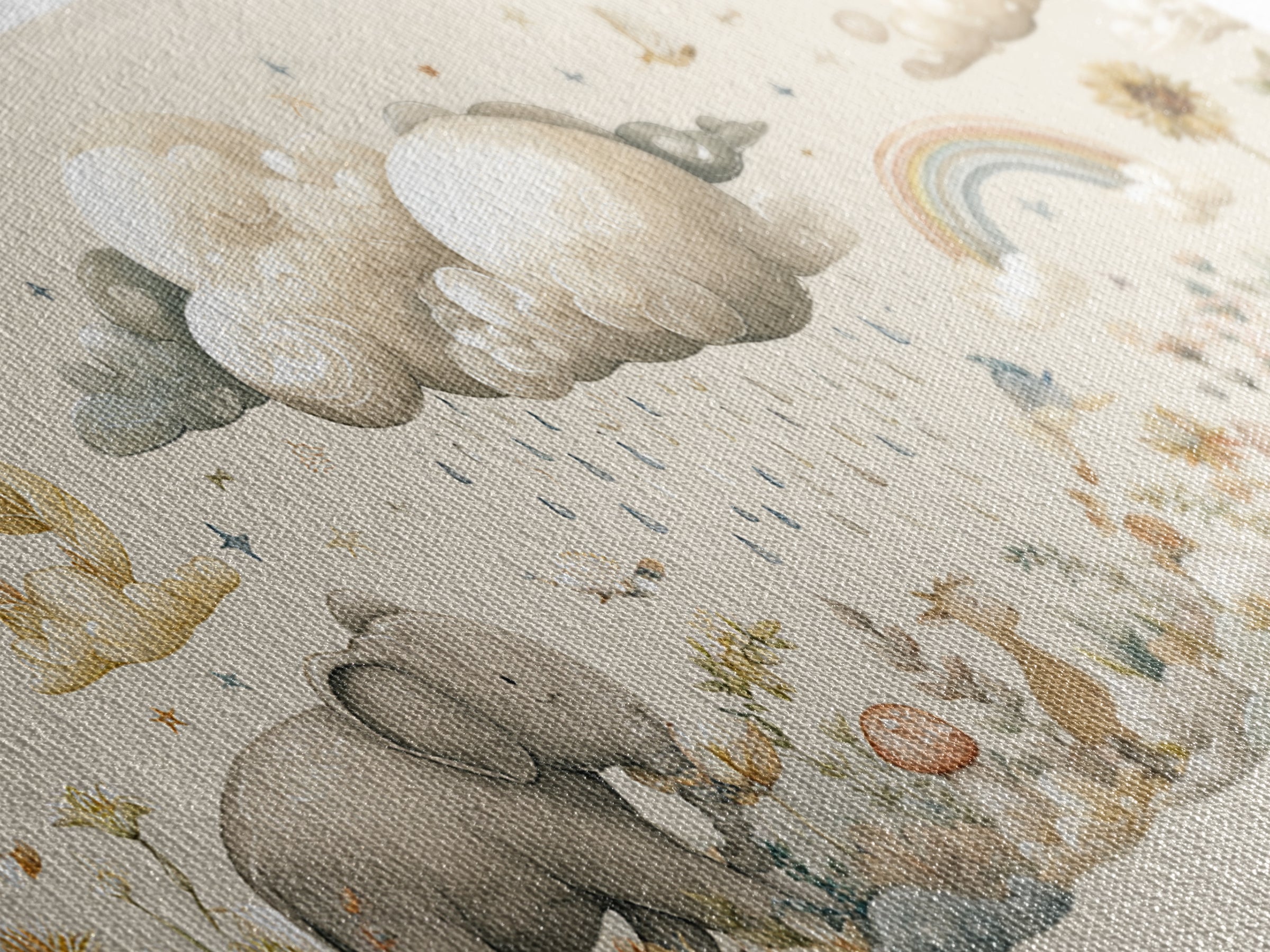 Clouds and Raindrops Framed Canvas Print, Nursery Art, Fine Art Print, Nursery Decor, Fine Art, Nursery, Digital Art, NUR-2x1-42