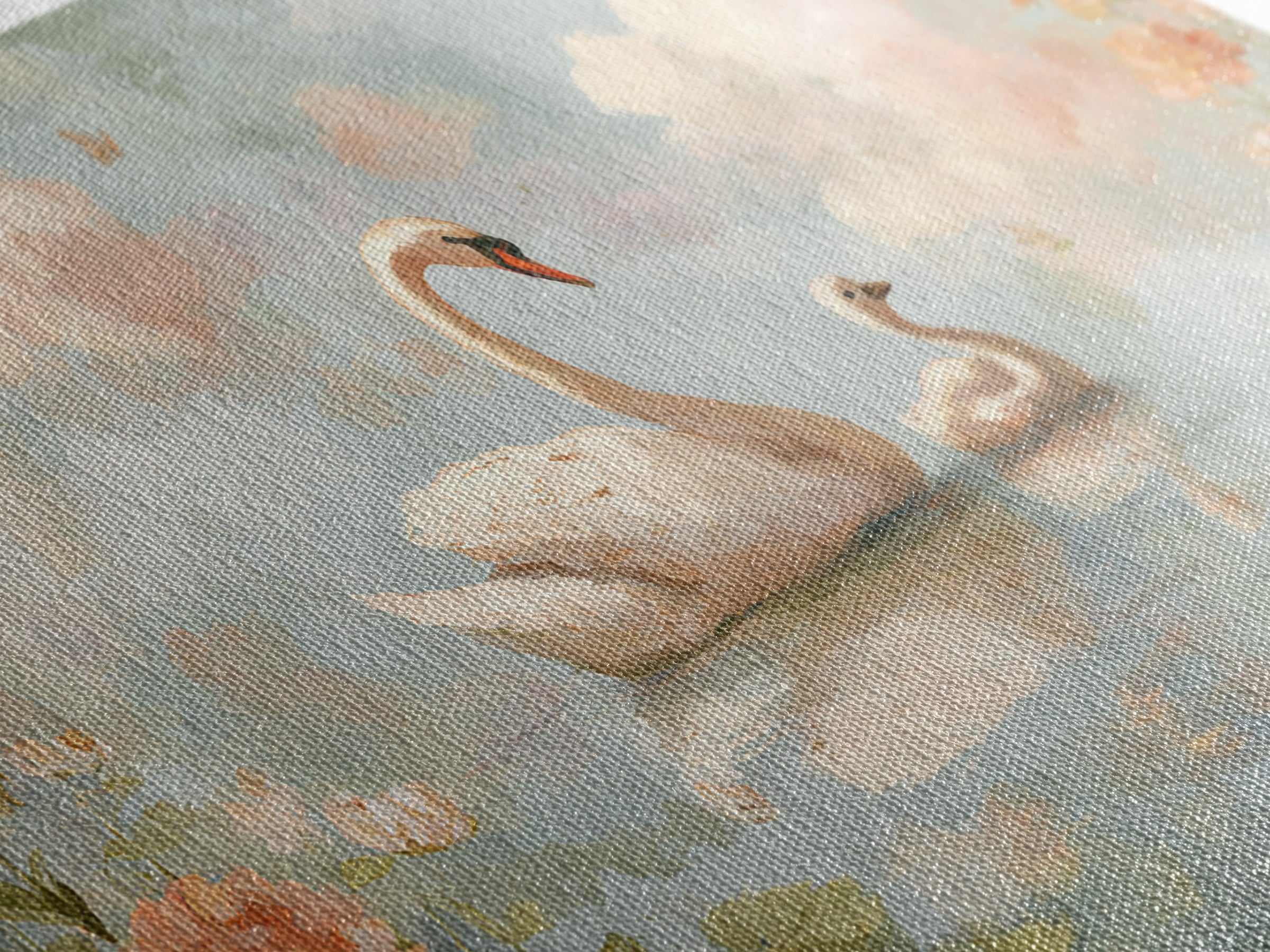 Swan and Cygnet Framed Canvas Print, Nursery Art, Nursery Decor, Oil Painting, Nursery, Kids Wall Art, Woodland Nursery, NUR-2x1-60