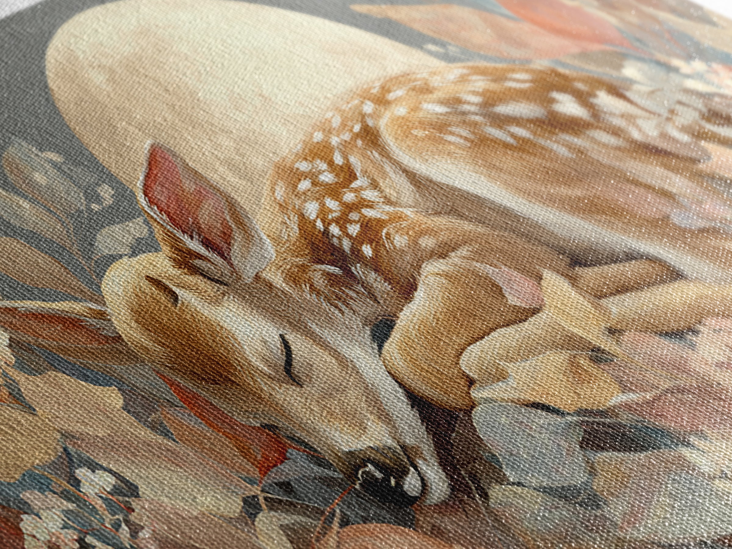 Deer Fawn Sleeping Framed Canvas Print, Nursery Art, Kids Room Art, Nursery Decor, Fine Art, Nursery, Textured Painting, NUR-2x1-67