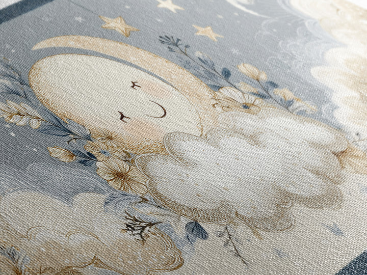 Moon and Stars Canvas Print, Nursery Art, Playroom Wall Art, Nursery Decor, Abstract Art, Nursery, Statement Artwork, NUR-2x1-71