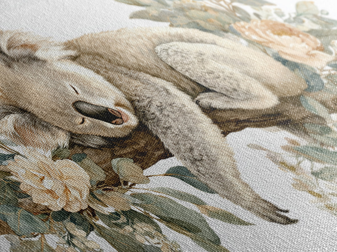 Sleeping Koala on Eucalyptus Branch Framed Canvas Print, Nursery Art, Nursery, Nursery Decor, Nursery, Playroom Wall Decor, NUR-2x1-81