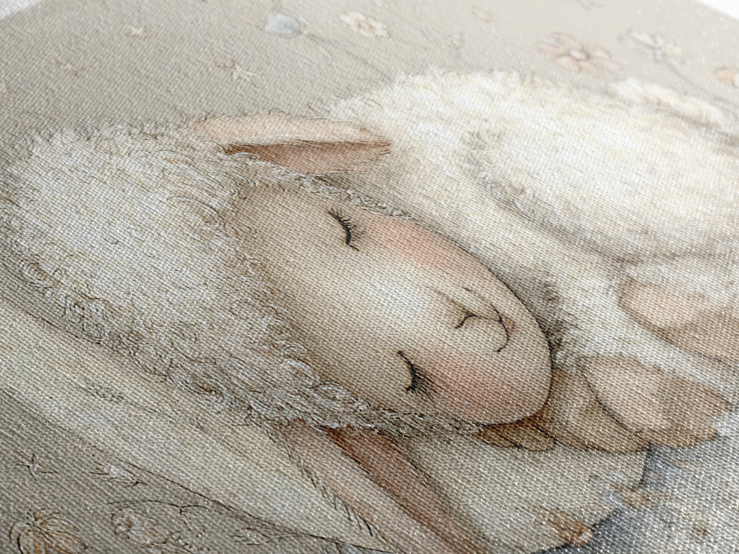 Little Lamb under a Starry Sky Framed Canvas Print, Nursery Art, Playroom Wall Decor, Nursery Decor, Fine Art, Nursery, NUR-2x1-87