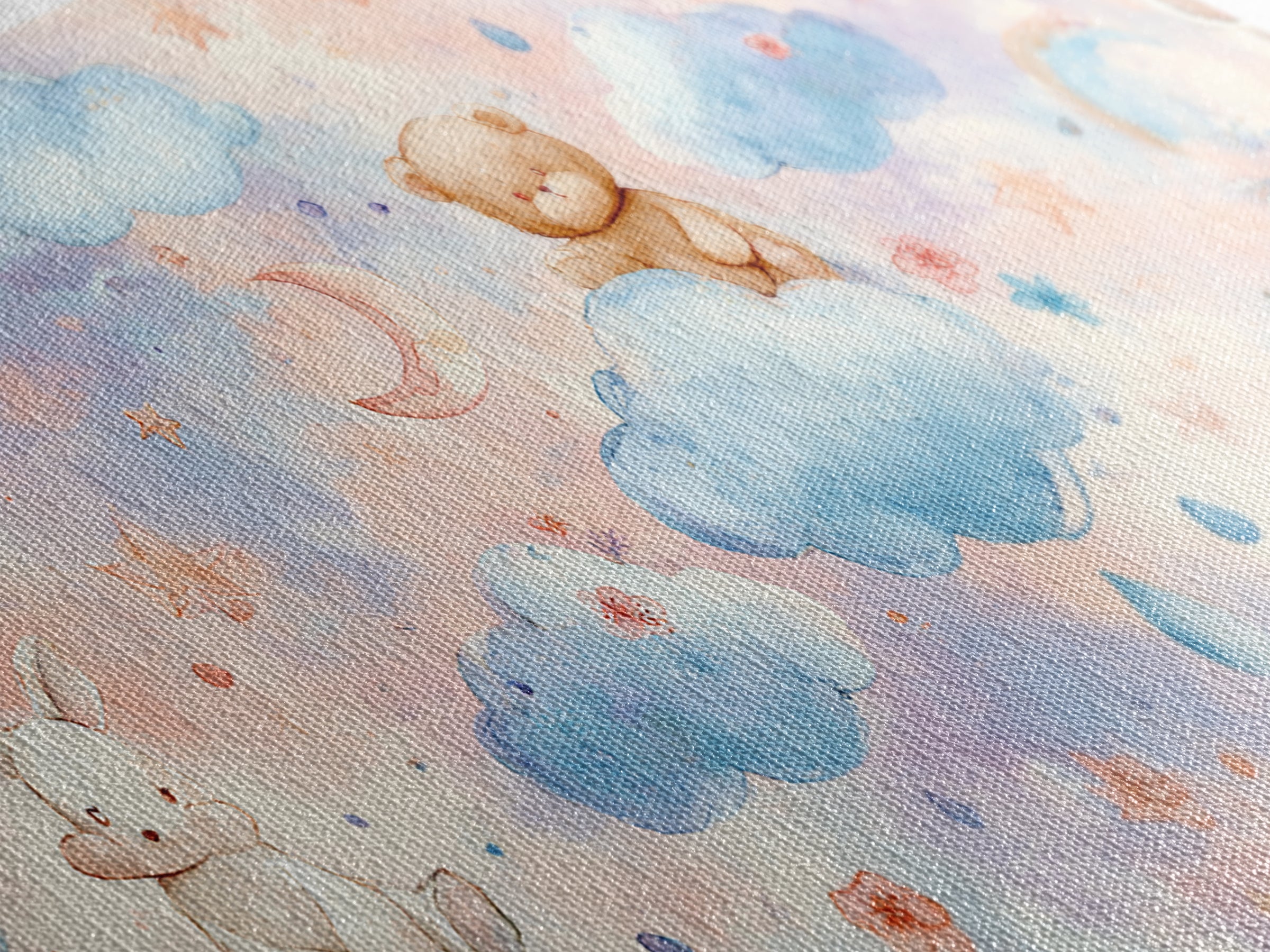 Clouds and Raindrops Framed Canvas Print, Nursery Art, Art Print, Nursery Decor, Oil Painting, Nursery 190, Wall Art Set of, NUR-2x1-90