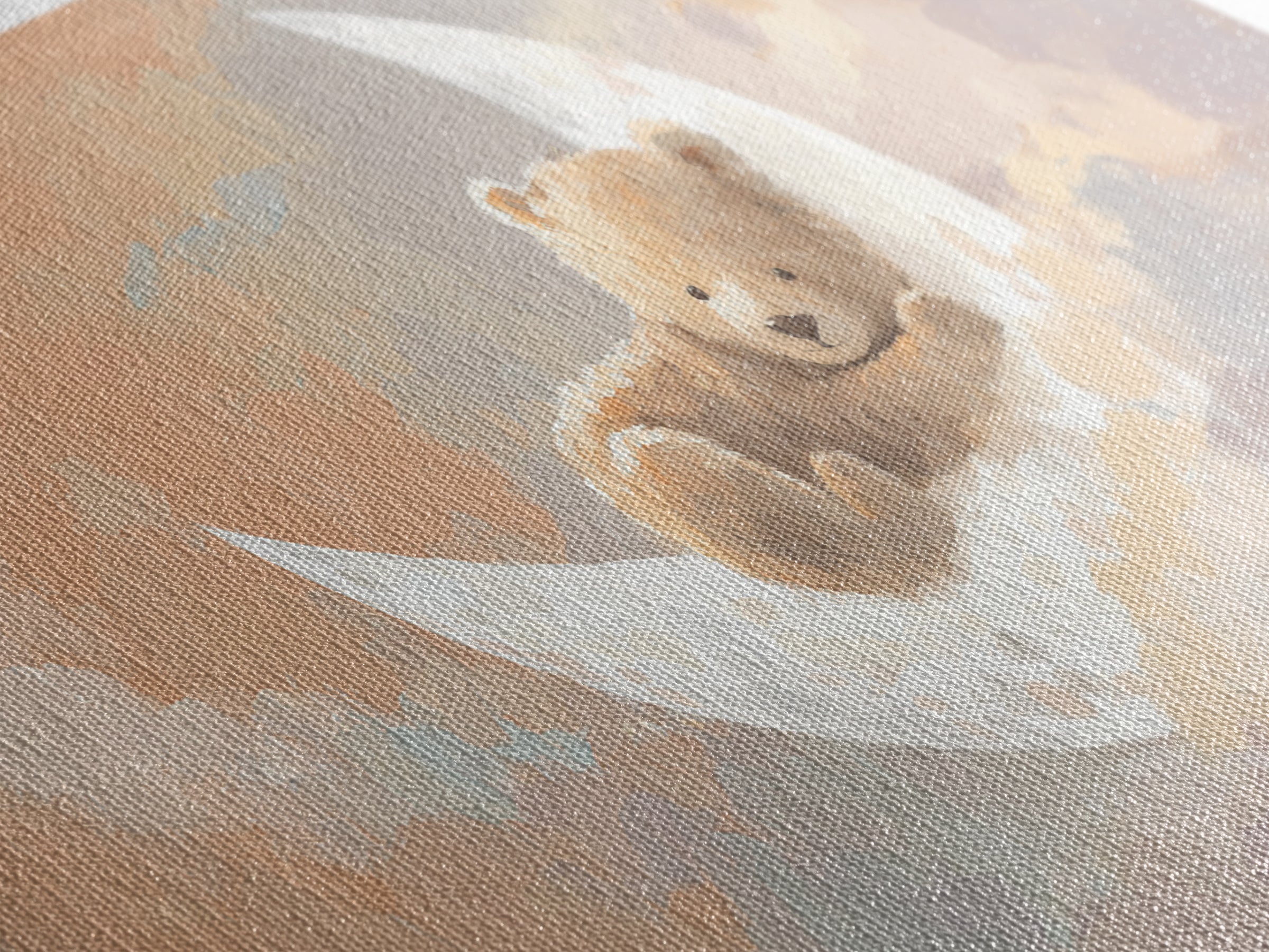 Baby Bear Floating on a Crescent Moon Canvas Print, Nursery Art, Printable Wall Art, Nursery Decor, Watercolor Art, Nursery, NUR-2x1-98