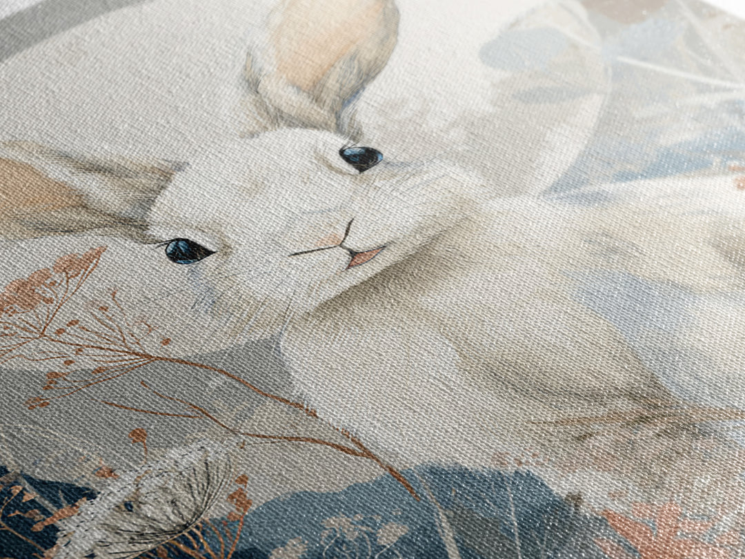 Soft Bunny in a Wildflower Meadow Framed Canvas Print, Nursery Art, Digital Art, Nursery Decor, Nursery, Girl Nursery Decor, NUR-2x3-37
