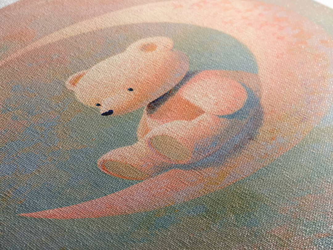 Baby Bear Floating on a Crescent Moon Framed Canvas Print, Nursery Art, Wall Art, Nursery Decor, Nursery, Nursery Prints, NUR-2x3-38