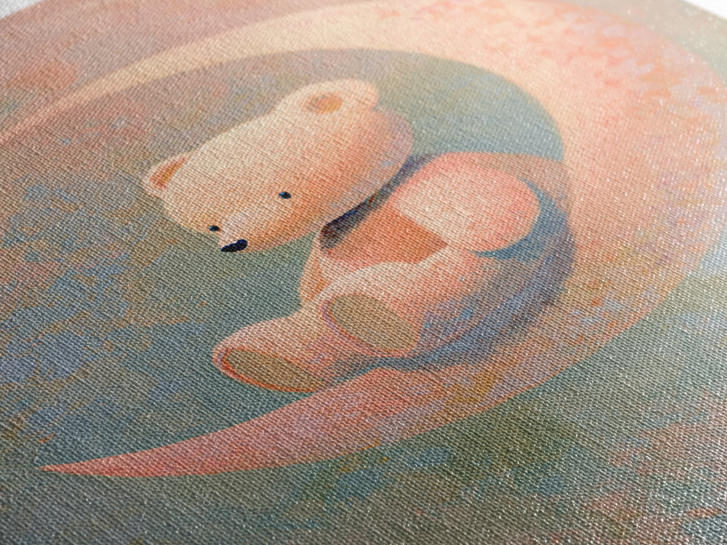 Baby Bear Floating on a Crescent Moon Framed Canvas Print, Nursery Art, Wall Art, Nursery Decor, Nursery, Nursery Prints, NUR-2x3-38