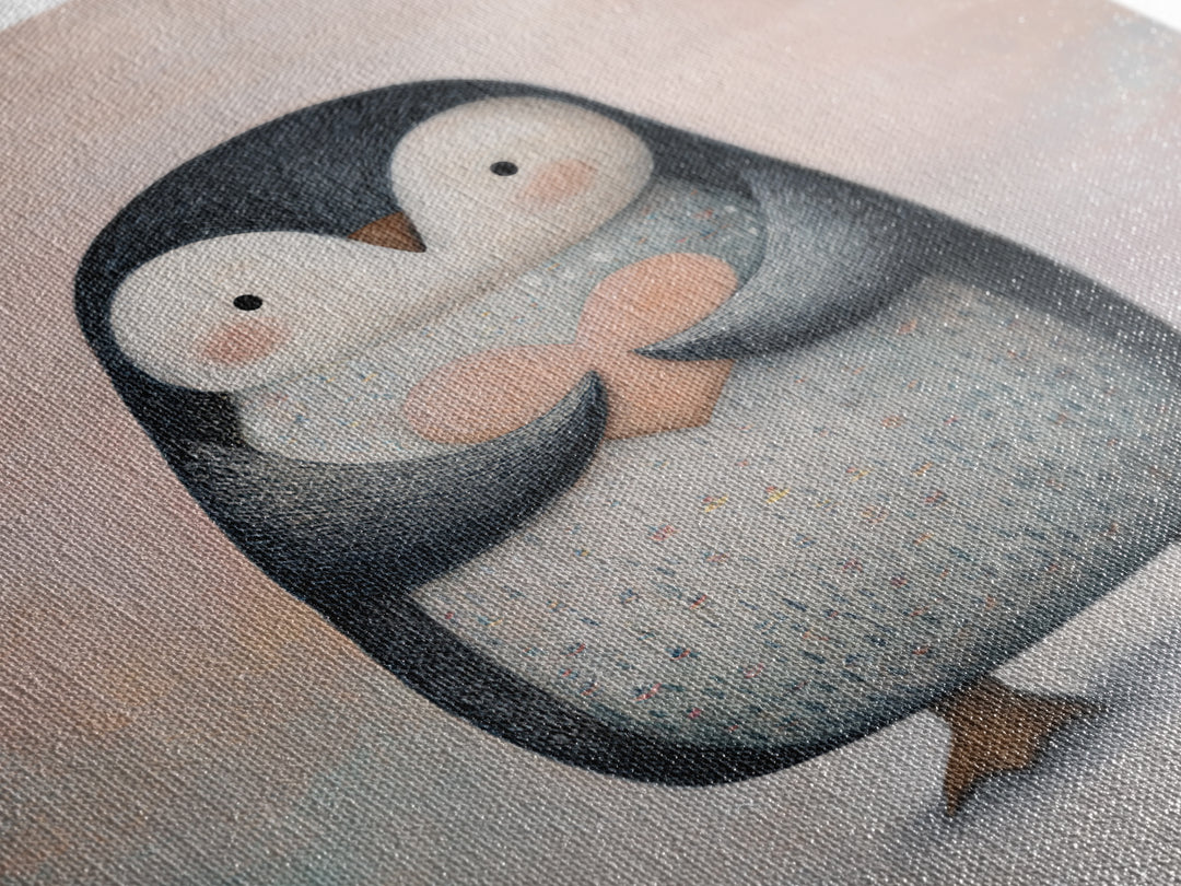 Penguin Holding a Little Heart Shape Framed Canvas Print, Nursery Art, Room Decor, Nursery Decor, Abstract Art, Nursery, NUR-2x3-42