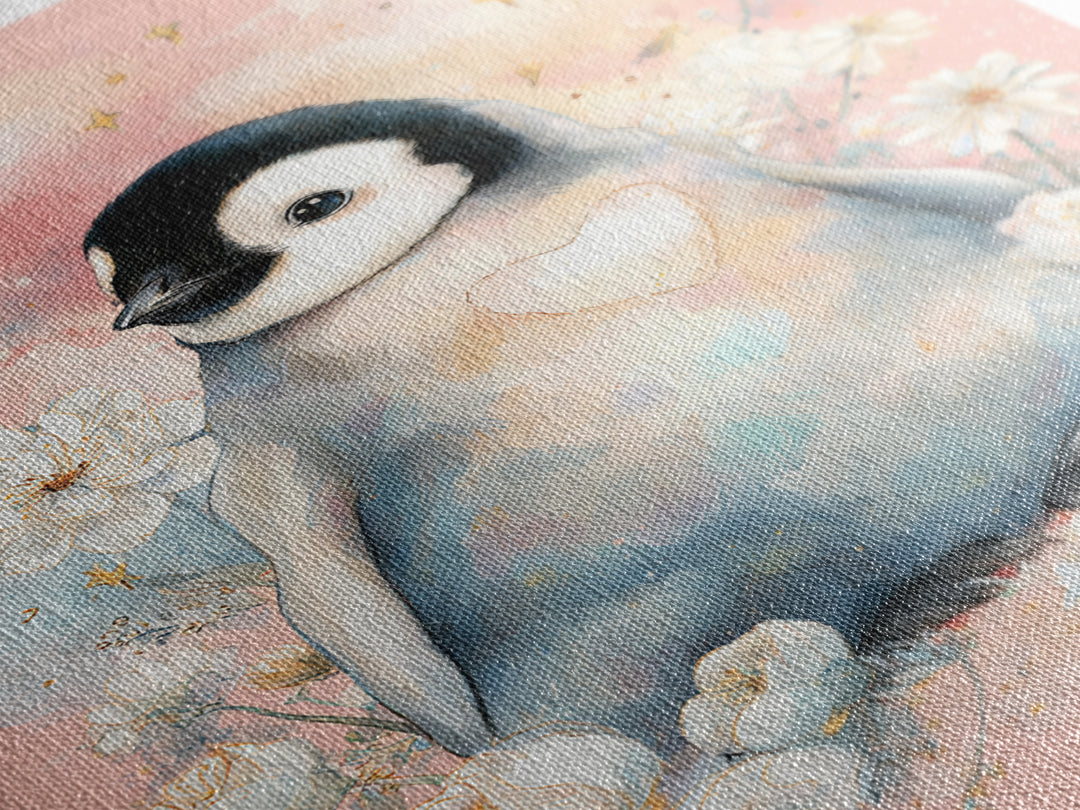 Penguin Holding a Little Heart Shape Canvas Print, Nursery Art, Wall Decor, Nursery Decor, Fine Art, Nursery, Playroom Decor, NUR-2x3-66