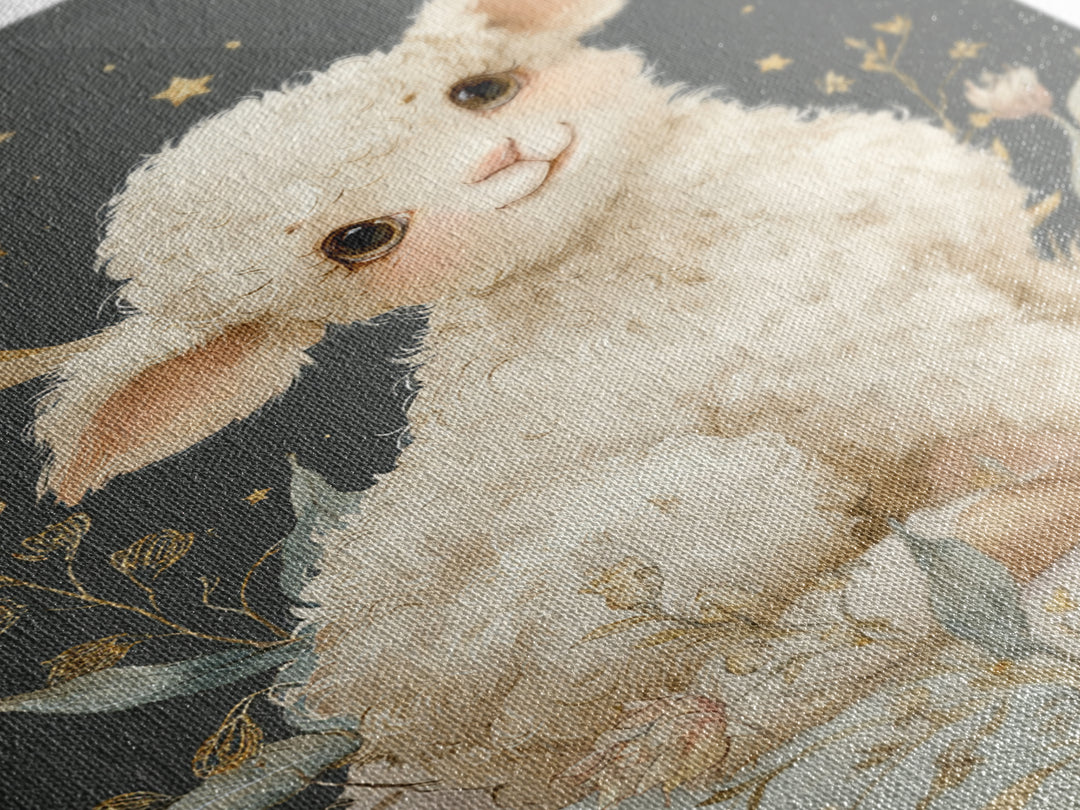 Little Lamb under a Starry Sky Framed Canvas Print, Nursery Art, Nursery Wall Art, Nursery Decor, Nursery, Woodland Nursery, NUR-2x3-75