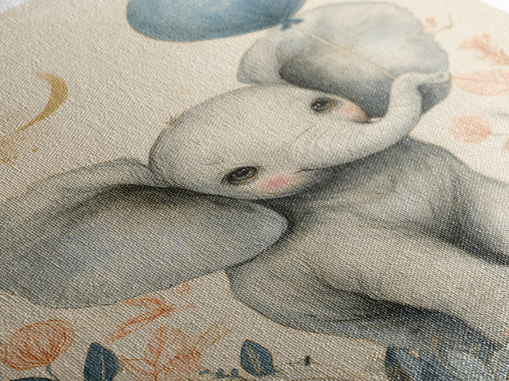 Sleepy Baby Elephant Holding a Tiny Balloon Canvas Print, Nursery Art, Playroom Decor, Nursery Decor, Oil Painting, Nursery, NUR-2x3-81