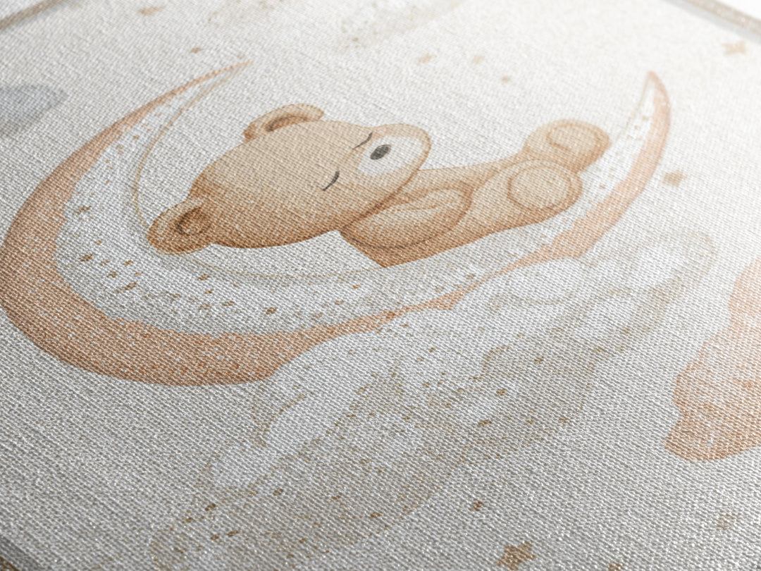 Baby Bear Floating on a Crescent Moon Canvas Print, Nursery Art, Nursery Decor, Abstract Art, Nursery, Kids Wall Art, NUR-2x3-86