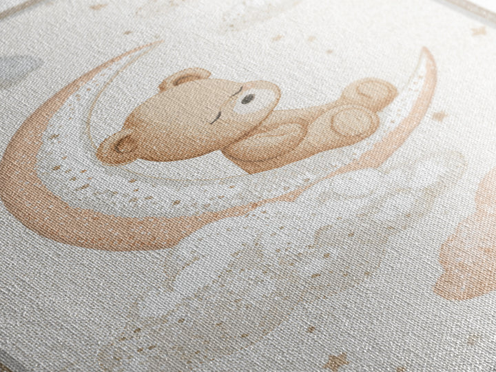 Baby Bear Floating on a Crescent Moon Canvas Print, Nursery Art, Nursery Decor, Abstract Art, Nursery, Kids Wall Art, NUR-2x3-86