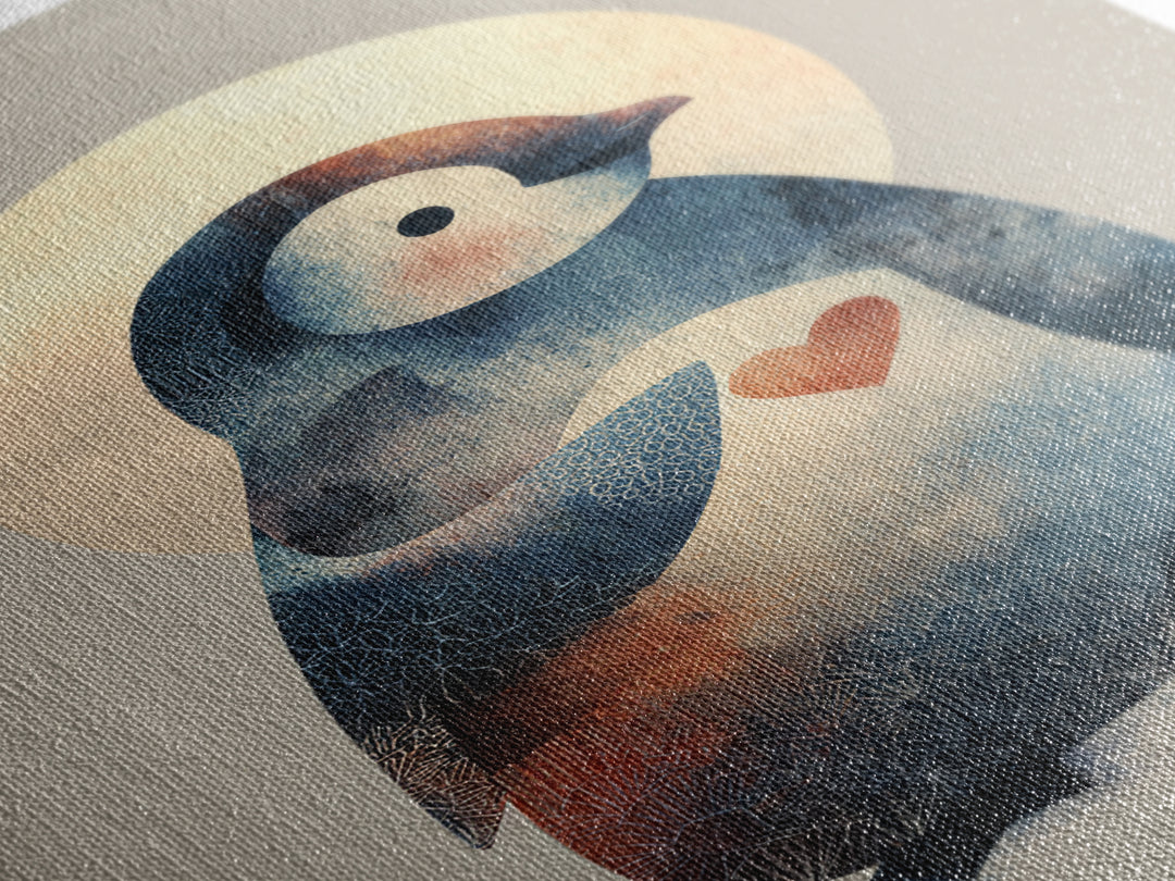 Penguin Holding a Little Heart Shape Framed Canvas Print, Nursery Art, Nursery Wall Art, Nursery Decor, Fine Art, Nursery, NUR-2x3-90