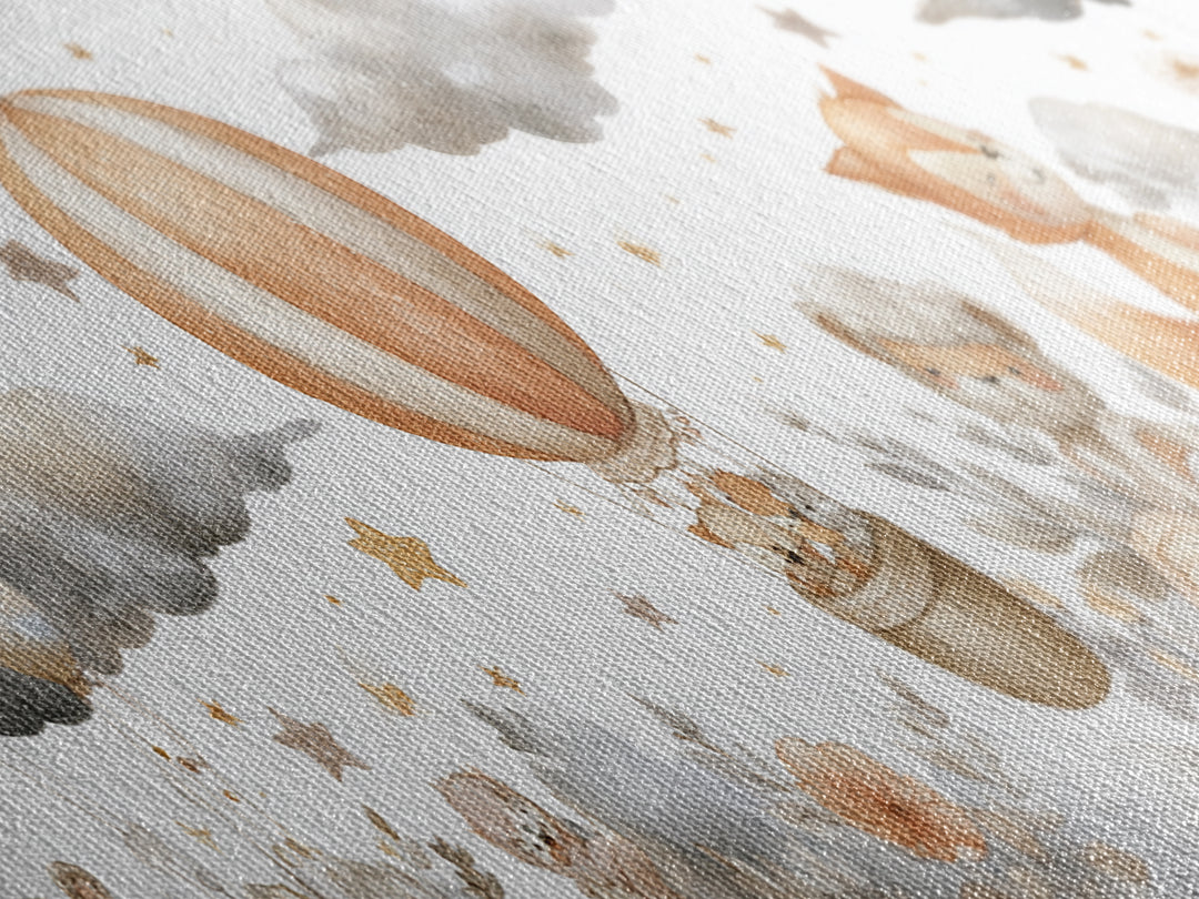Floating Hot Air Balloon Canvas Print, Nursery Art, Baby Girl Nursery, Nursery Decor, Watercolor Art, Nursery, Fine Art Print, NUR-3x1-4