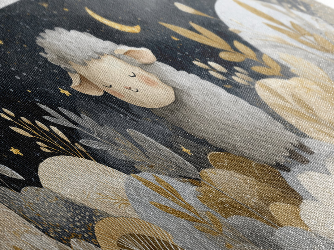 Little Lamb under a Starry Sky Canvas Print, Nursery Art, Nursery Decor, Fine Art, Nursery, Kids Wall Art, Woodland Nursery, NUR-3x1-83