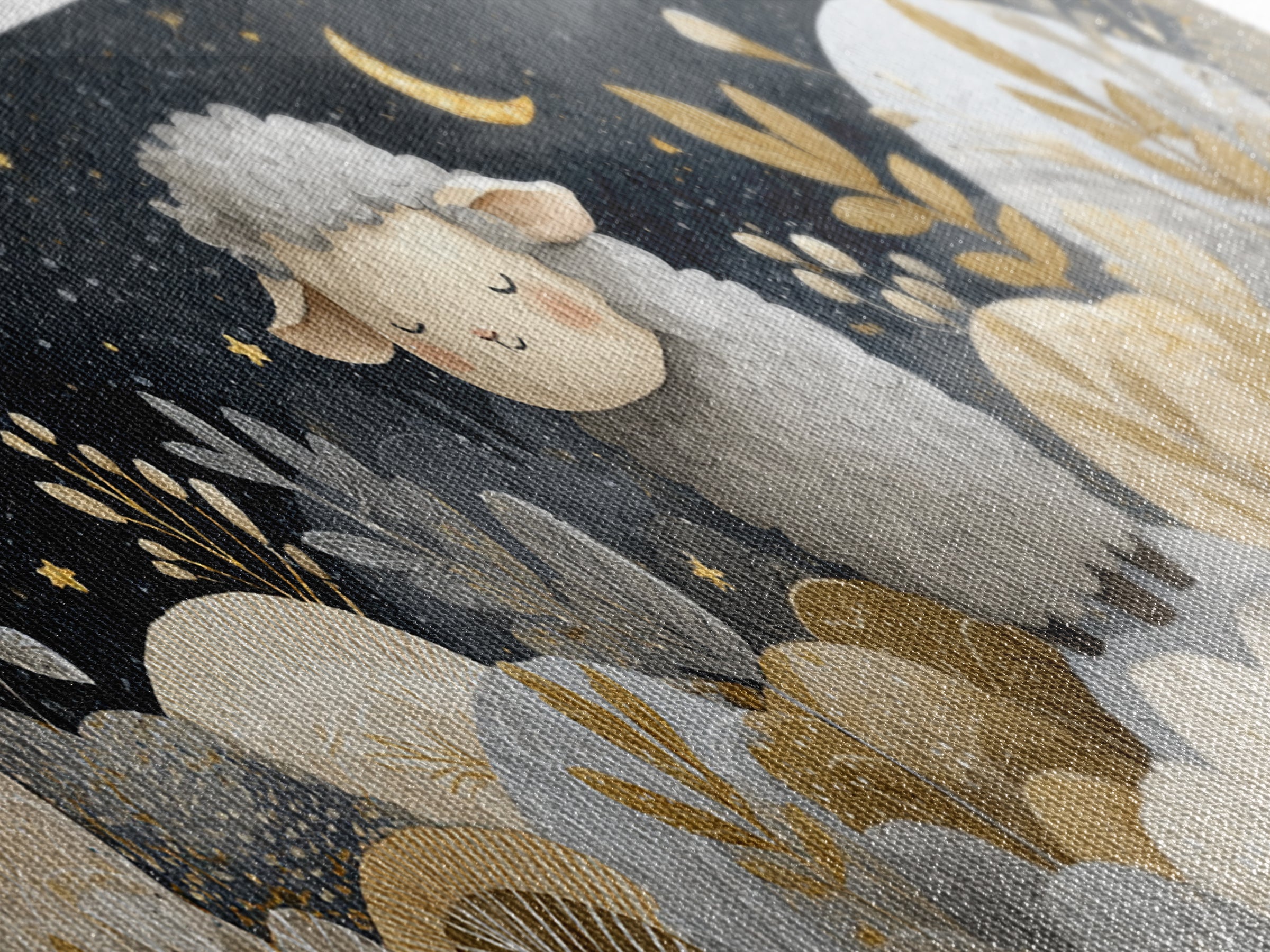 Little Lamb under a Starry Sky Canvas Print, Nursery Art, Nursery Decor, Fine Art, Nursery, Kids Wall Art, Woodland Nursery, NUR-3x1-83