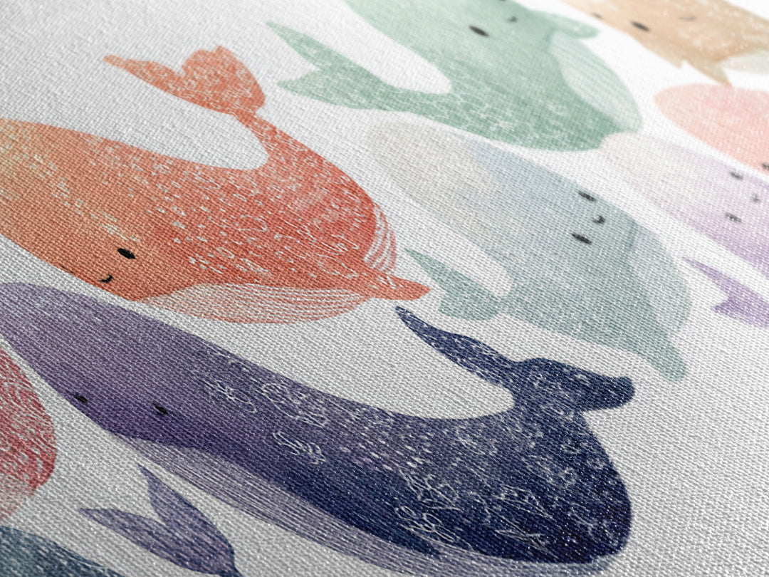 Friendly Ocean Creatures Canvas Print, Nursery Art, Minimalist Decor, Nursery Decor, Fine Art, Nursery, Nursery Wall Decor, NUR-3x1-88
