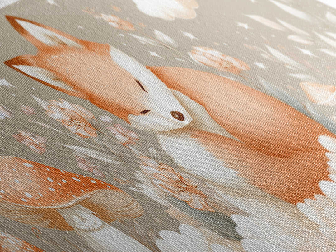 Woodland Fox Tucked Canvas Print, Nursery Art, Wall Hangings, Nursery Decor, Oil Painting, Nursery, Digital Download Art, NUR-3x1-92