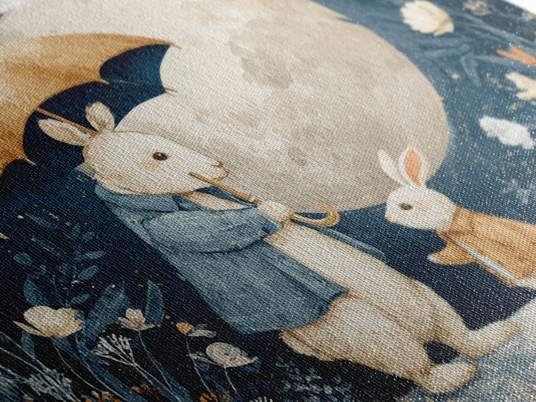 Bear and Rabbit Sharing Umbrella Canvas Print, Nursery Art, Digital Download Art, Nursery Decor, Nursery, Whimsical Wall Art, NUR-3x2-21