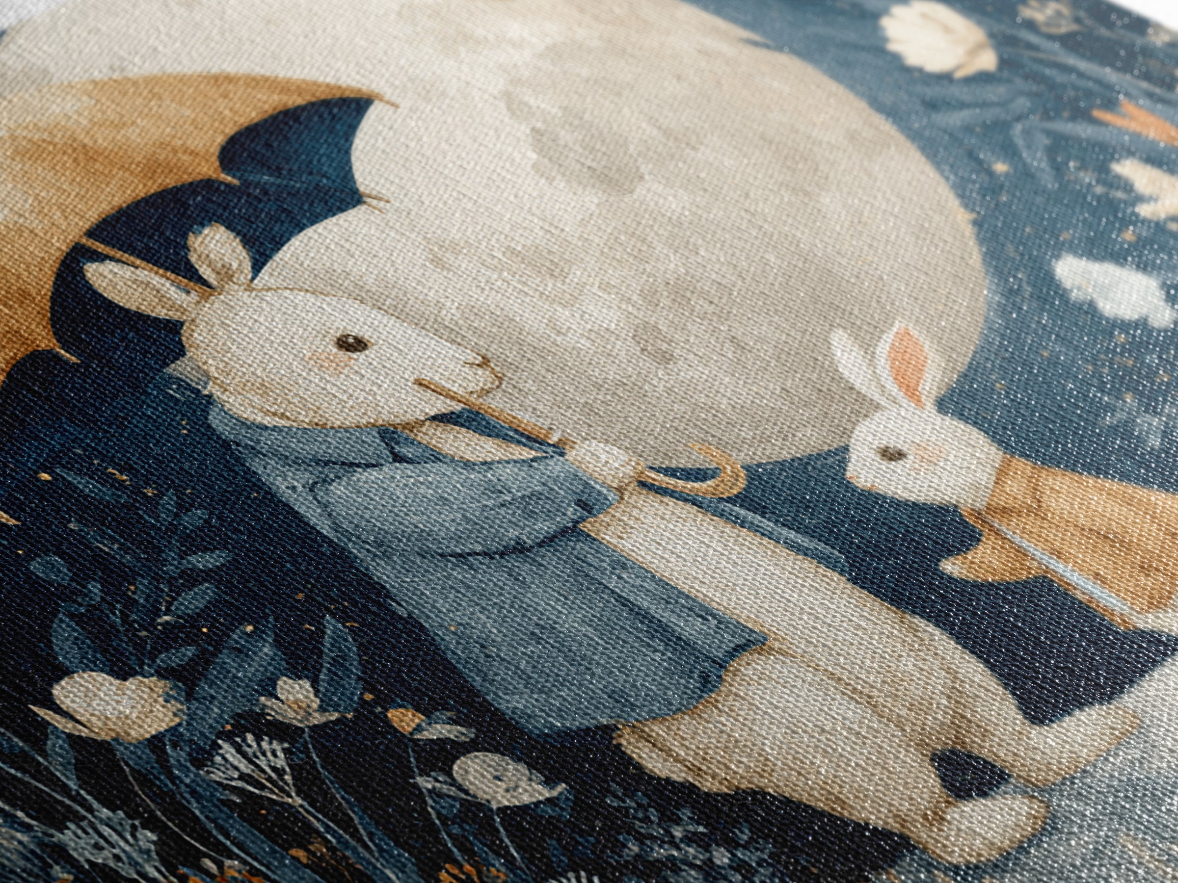 Bear and Rabbit Sharing Umbrella Canvas Print, Nursery Art, Digital Download Art, Nursery Decor, Nursery, Whimsical Wall Art, NUR-3x2-21