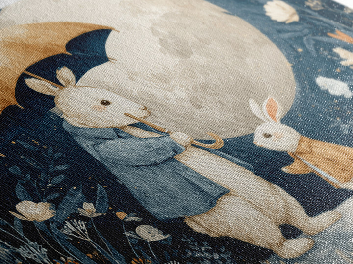 Bear and Rabbit Sharing Umbrella Canvas Print, Nursery Art, Digital Download Art, Nursery Decor, Nursery, Whimsical Wall Art, NUR-3x2-21
