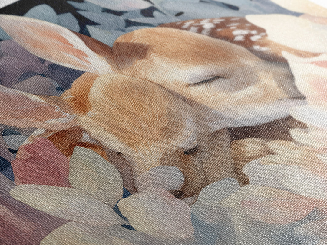 Deer Fawn Sleeping Canvas Print, Nursery Art, Playroom Decor, Nursery Decor, Nursery, Kids Room Wall Art, Dinosaur Wall Art, NUR-3x2-3