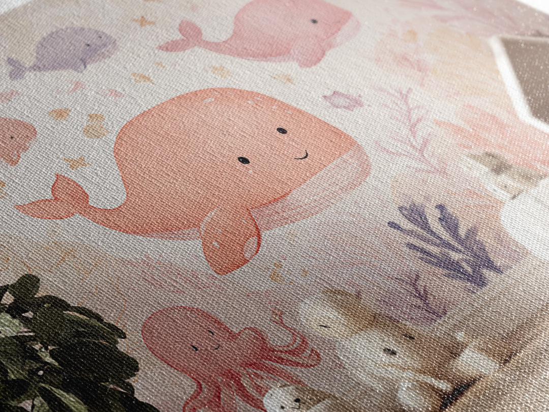 Friendly Ocean Creatures Canvas Print, Nursery Art, Wall Hangings, Nursery Decor, Fine Art, Nursery, Digital Download Art, NUR-3x2-4