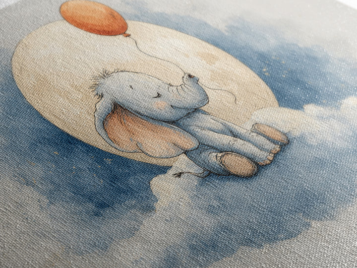 Sleepy Baby Elephant Holding a Tiny Balloon Canvas Print, Nursery Art, Kids Wall Decor, Nursery Decor, Fine Art, Nursery, NUR-3x2-53