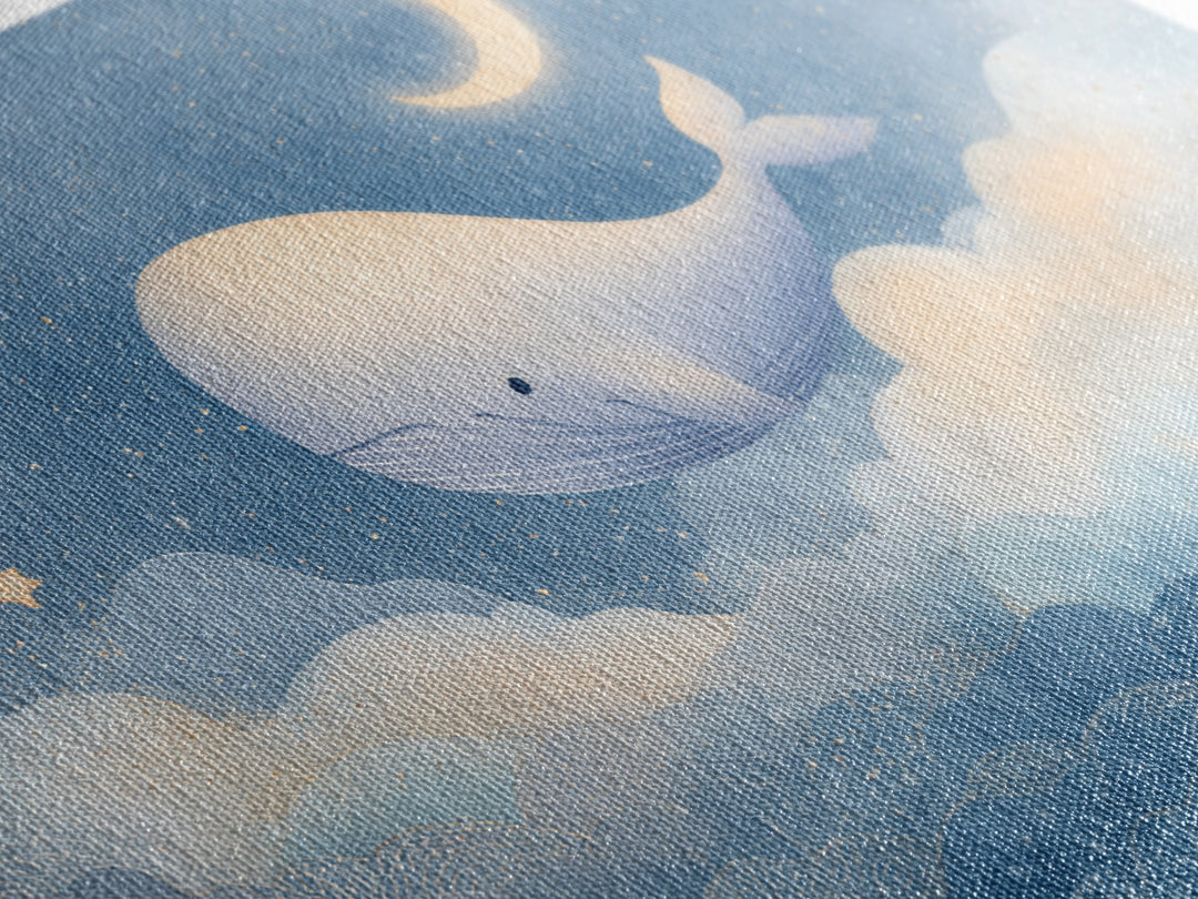 Whale and Tiny Stars Framed Canvas Print, Nursery Art, Whimsical Wall Art, Nursery Decor, Fine Art, Nursery, Minimalist Decor, NUR-3x2-60
